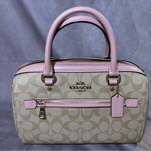 Coach Signature Light Khaki Pink Rowan Satchel